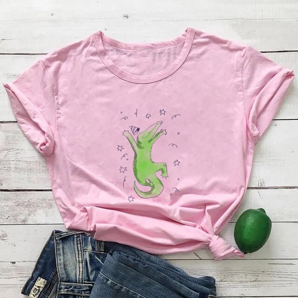 Kurzarm-T-Shirt mit Krokodilmuster in Übergröße - Rosa - 3XL - image 6
