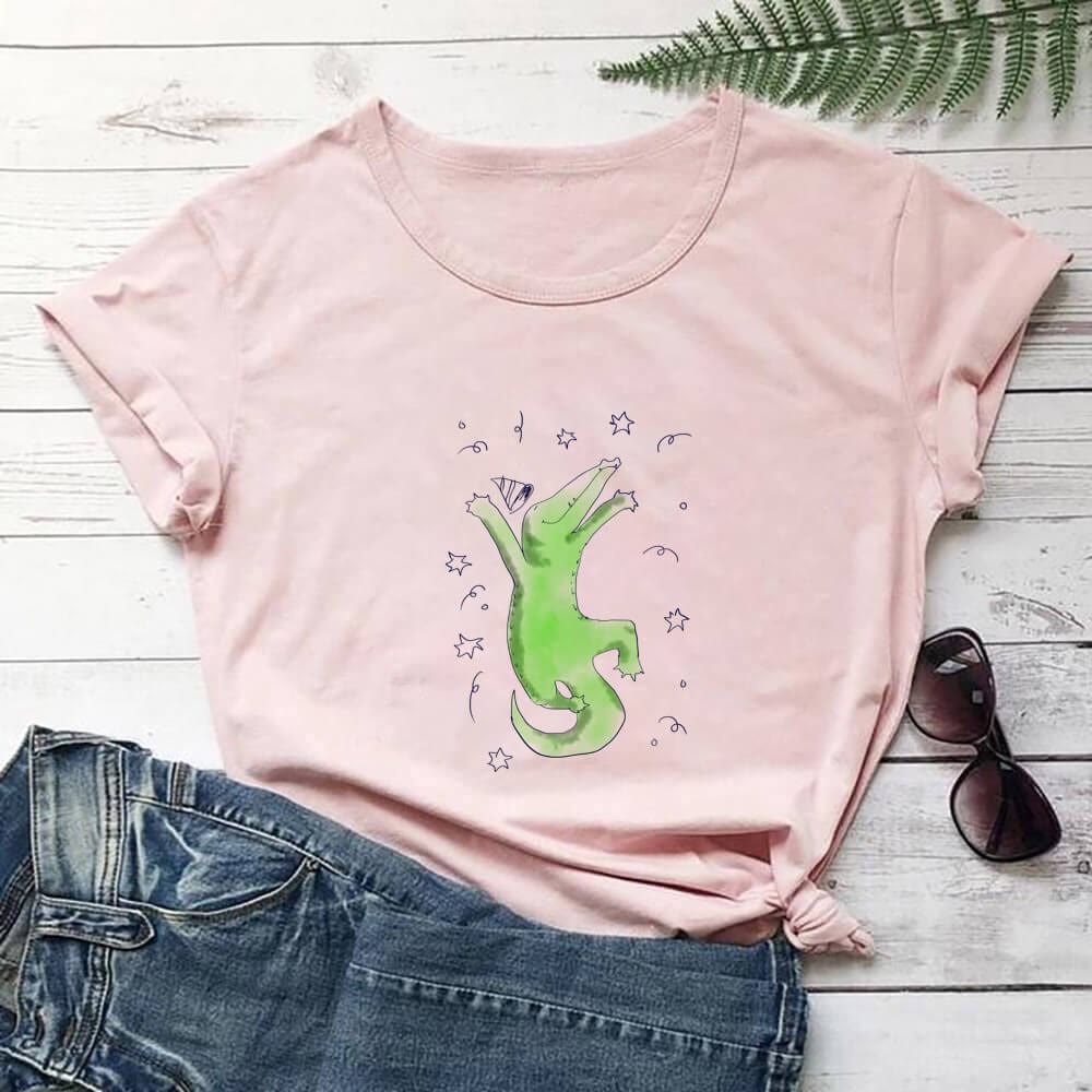 Kurzarm-T-Shirt mit Krokodilmuster in Übergröße - Hellrosa - 3XL - image 1