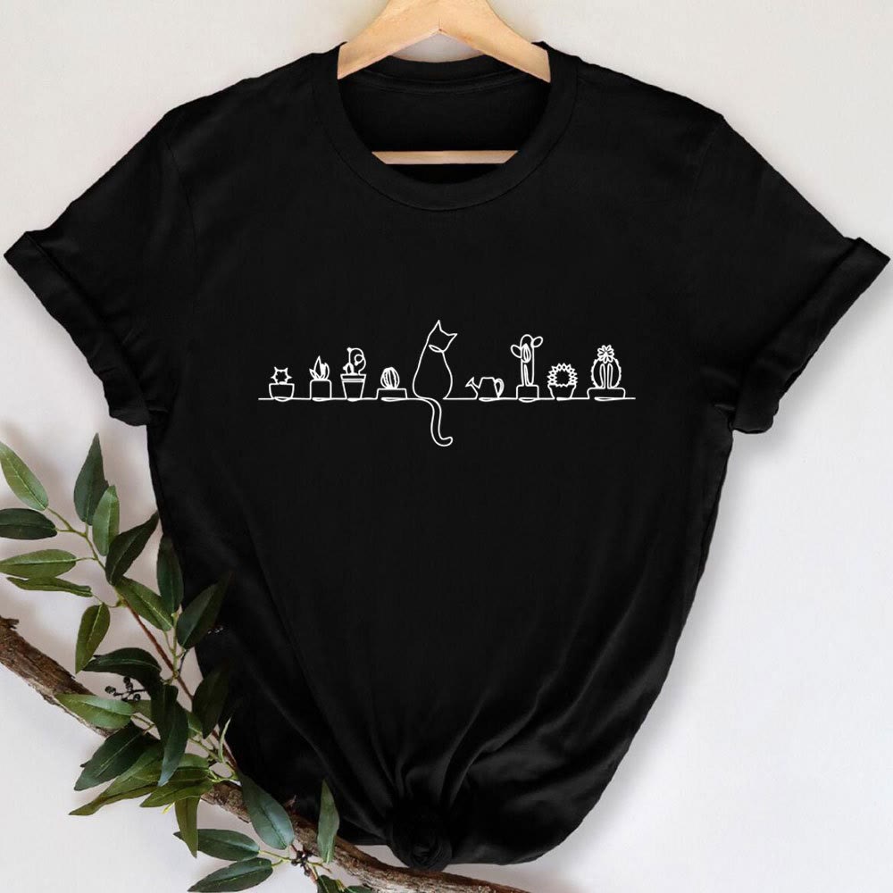 Plus Size Katzenblumen Kurzarm-T-Shirt - image 8
