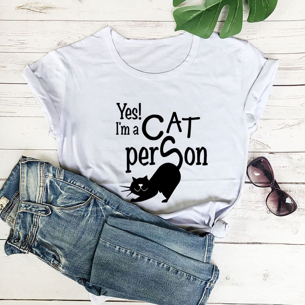Plus Size Cat Person Letter Kurzarm-T-Shirt - Weiß - 3XL - image 6