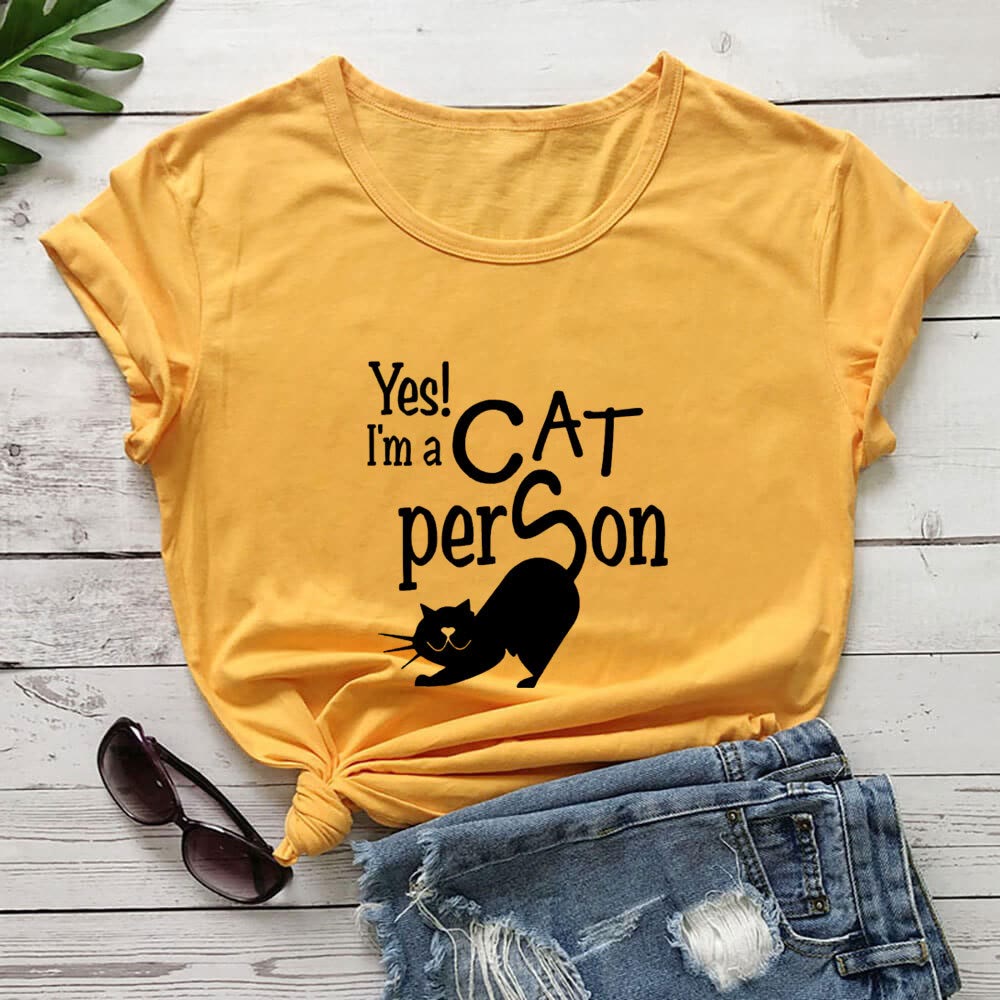Plus Size Cat Person Letter Kurzarm-T-Shirt - Gelb - 3XL - image 7
