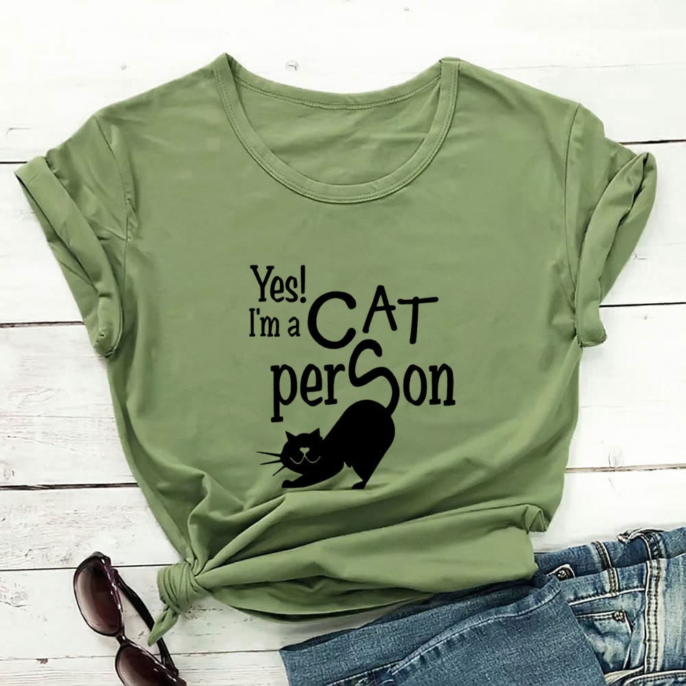 Plus Size Cat Person Letter Kurzarm-T-Shirt - Grün - 3XL - image 5