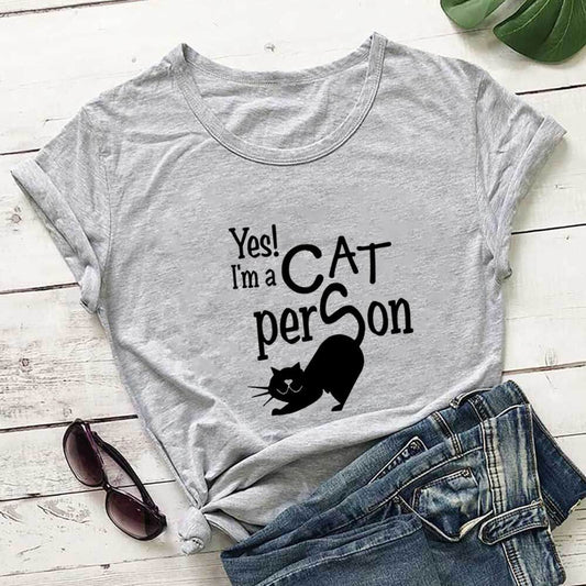 Plus Size Cat Person Letter Kurzarm-T-Shirt - Grau - 3XL - image 0