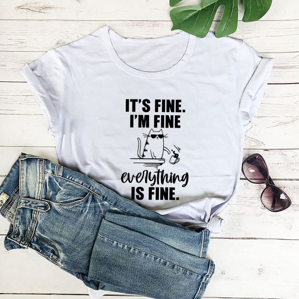 Plus Size Mischievous Cat Kurzarm-T-Shirt - Weiß - 3XL - image 2