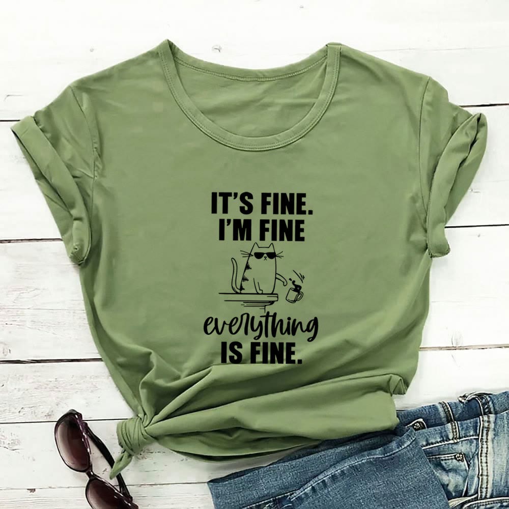 Plus Size Mischievous Cat Kurzarm-T-Shirt - Grün - 3XL - image 6