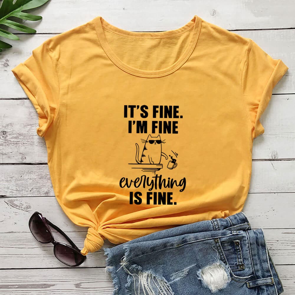 Plus Size Mischievous Cat Kurzarm-T-Shirt - Gelb - 3XL - image 7