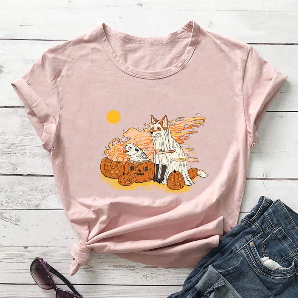 Plus Size Hunde-Kürbis-Kurzarm-T-Shirt - Hellrosa - 3XL - image 5
