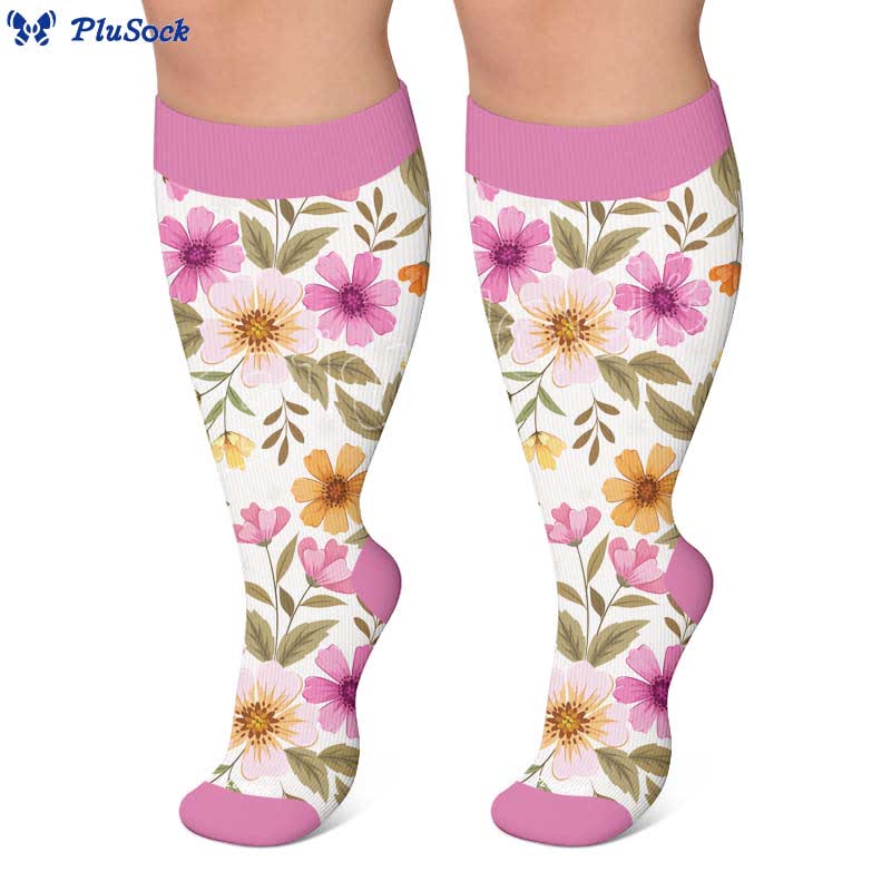 Plus Size Floral Strick-Kompressionsstrümpfe - image 7