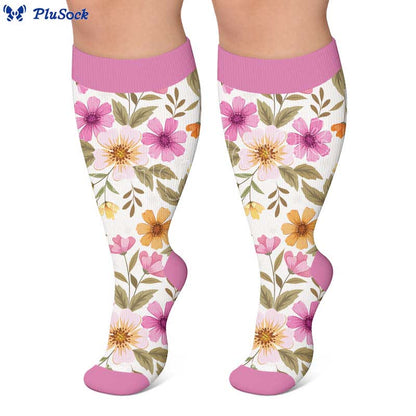 Plus Size Floral Strick-Kompressionsstrümpfe - image 7