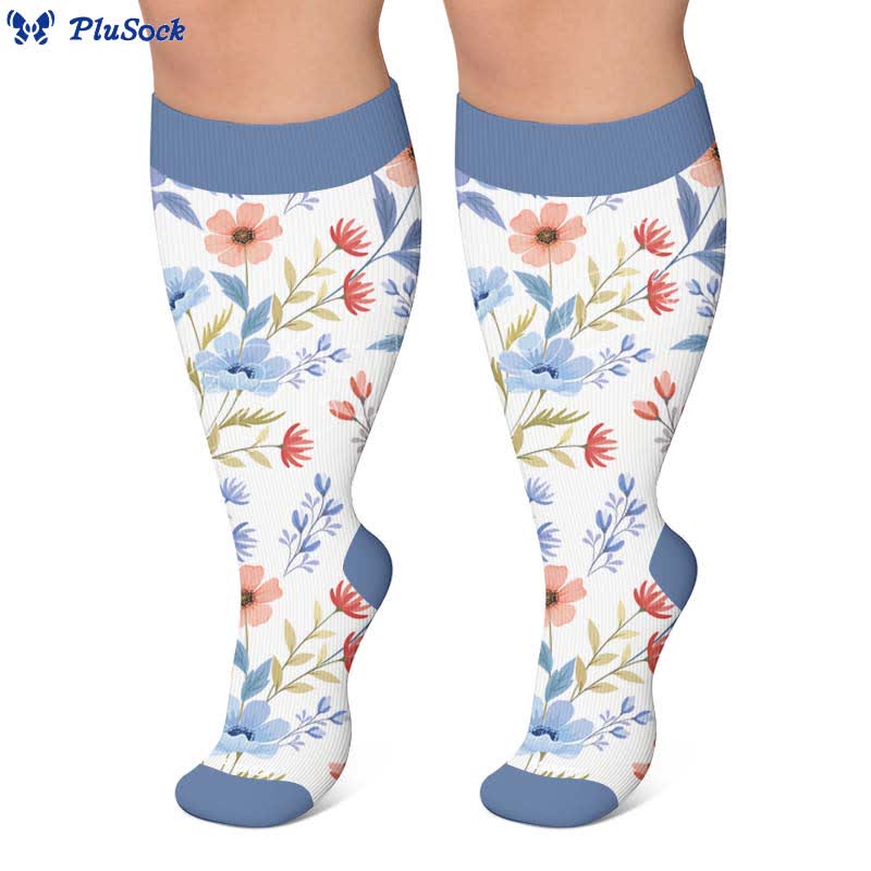 Plus Size Floral Strick-Kompressionsstrümpfe - image 5
