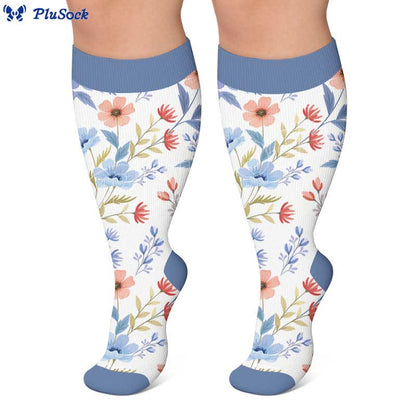 Plus Size Floral Strick-Kompressionsstrümpfe - image 5