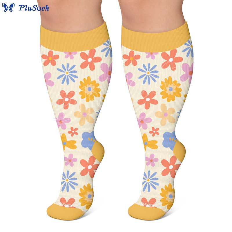 Plus Size Floral Strick-Kompressionsstrümpfe - image 6