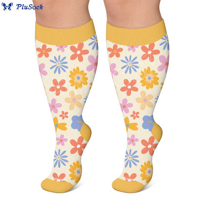 Plus Size Floral Strick-Kompressionsstrümpfe - image 6