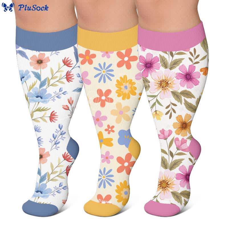 Plus Size Floral Strick-Kompressionsstrümpfe - image 0