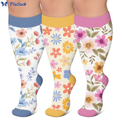 Plus Size Floral Strick-Kompressionsstrümpfe - image 0