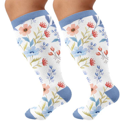 Plus Size Floral Strick-Kompressionsstrümpfe - Blau (1 Paar) - 4XL - image 8