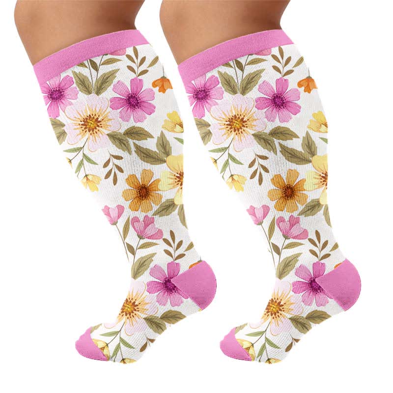 Plus Size Floral Strick-Kompressionsstrümpfe - Rosa (1 Paar) - 4XL - image 10