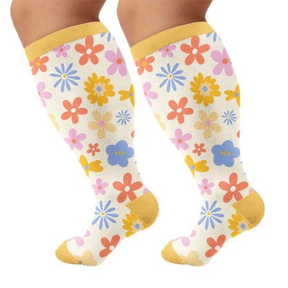 Plus Size Floral Strick-Kompressionsstrümpfe - Gelb (1 Paar) - 4XL - image 9
