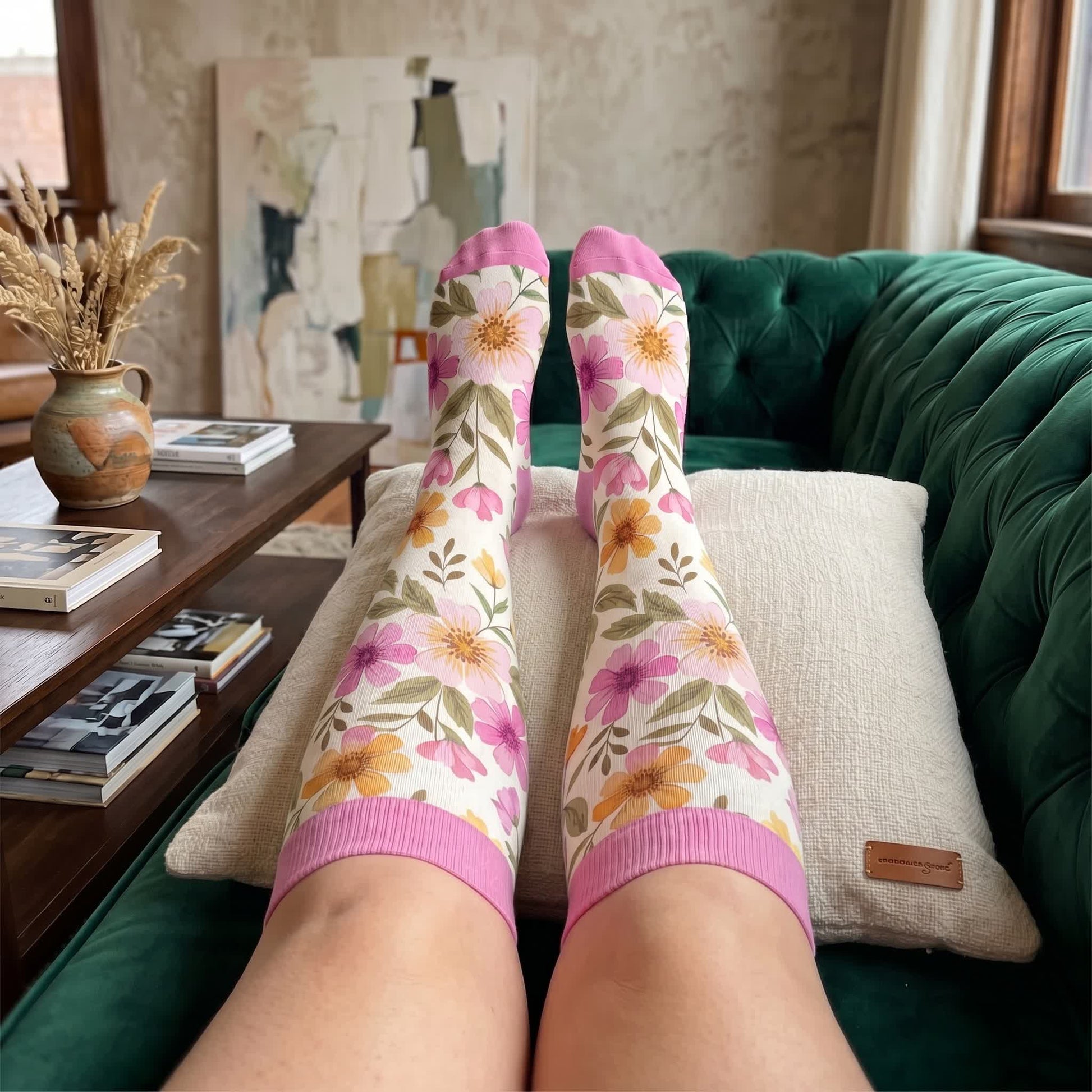 Plus Size Floral Strick-Kompressionsstrümpfe - image 3