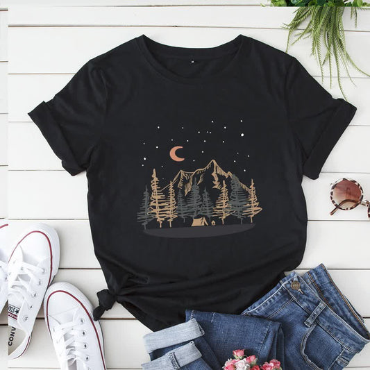 T-Shirt mit Landschaftsmotiv in Übergröße - Schwarz - 5XL - image 0