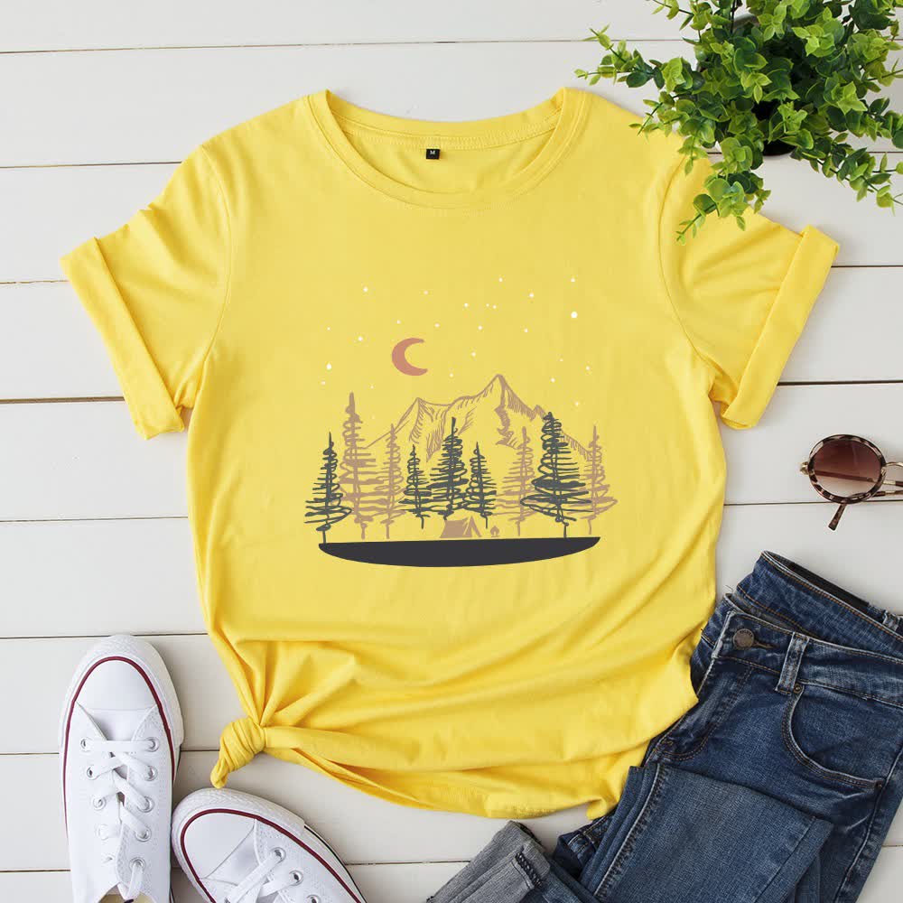 T-Shirt mit Landschaftsmotiv in Übergröße - Gelb - 5XL - image 1