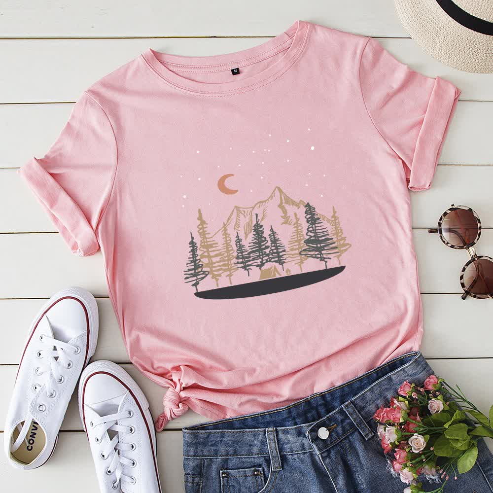 T-Shirt mit Landschaftsmotiv in Übergröße - Rosa - 5XL - image 4