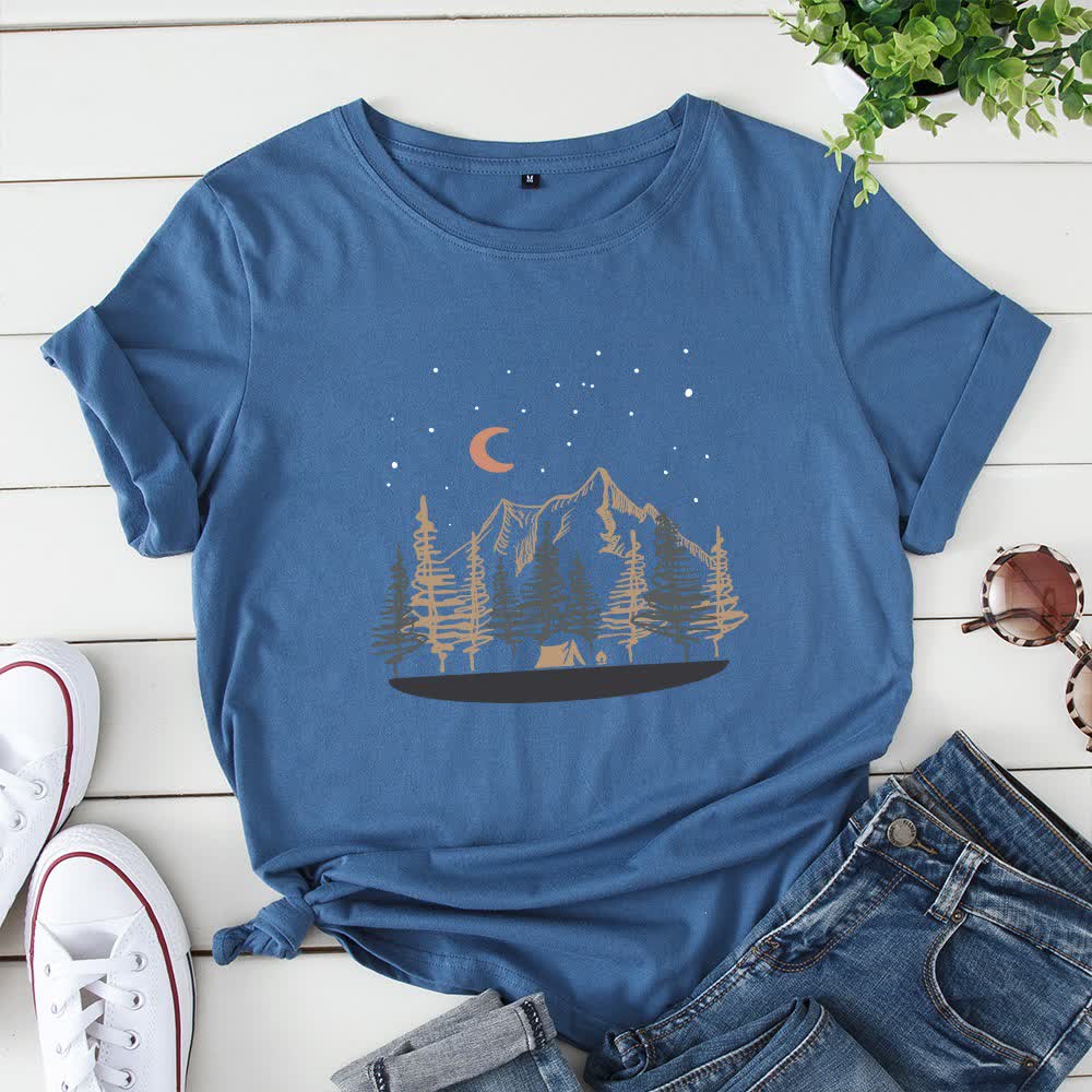 T-Shirt mit Landschaftsmotiv in Übergröße - Marineblau - 5XL - image 5