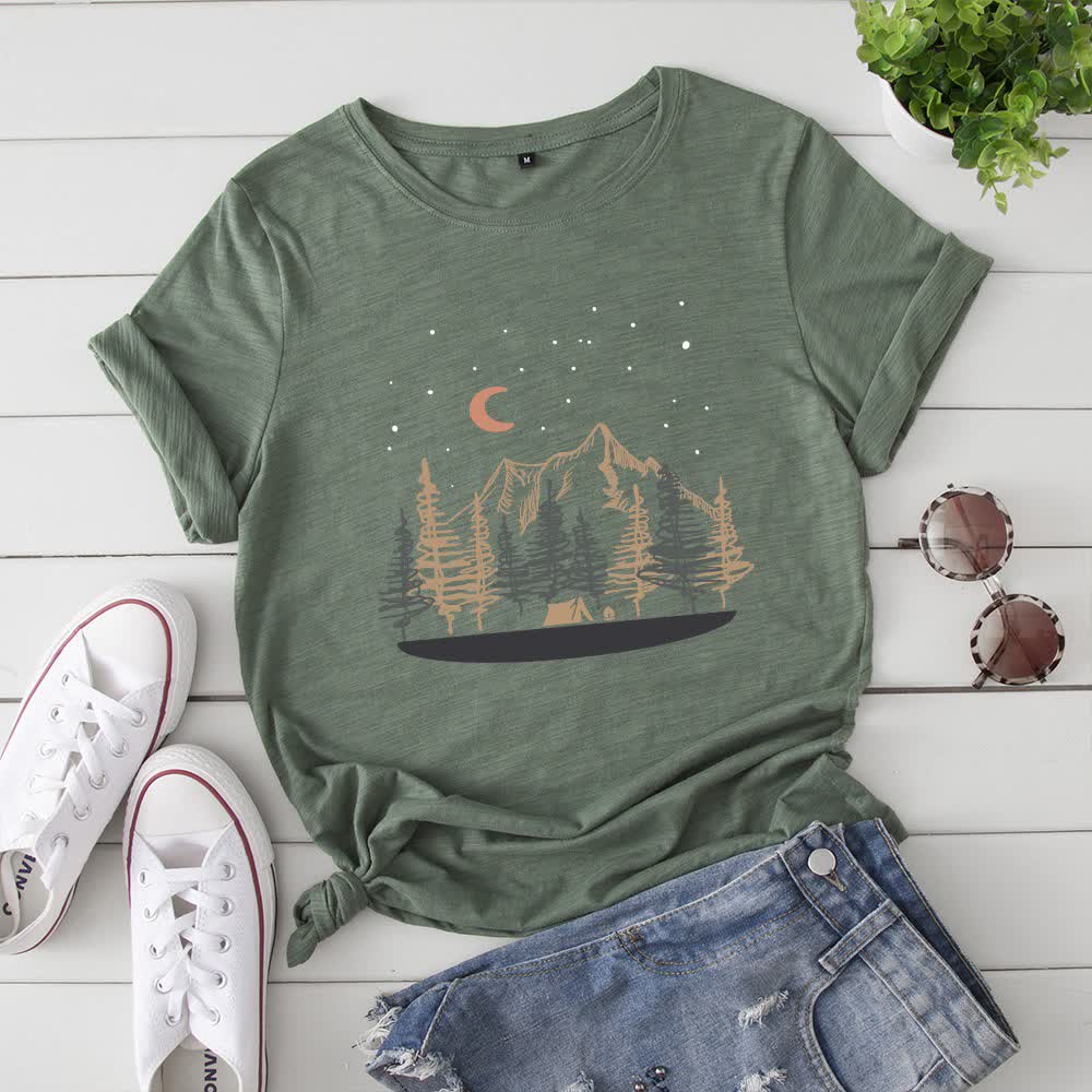 T-Shirt mit Landschaftsmotiv in Übergröße - Armeegrün - 5XL - image 2