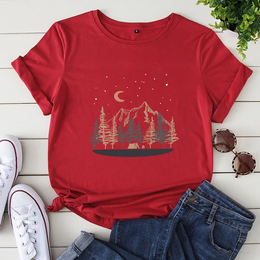 T-Shirt mit Landschaftsmotiv in Übergröße - Rot - 5XL - image 3
