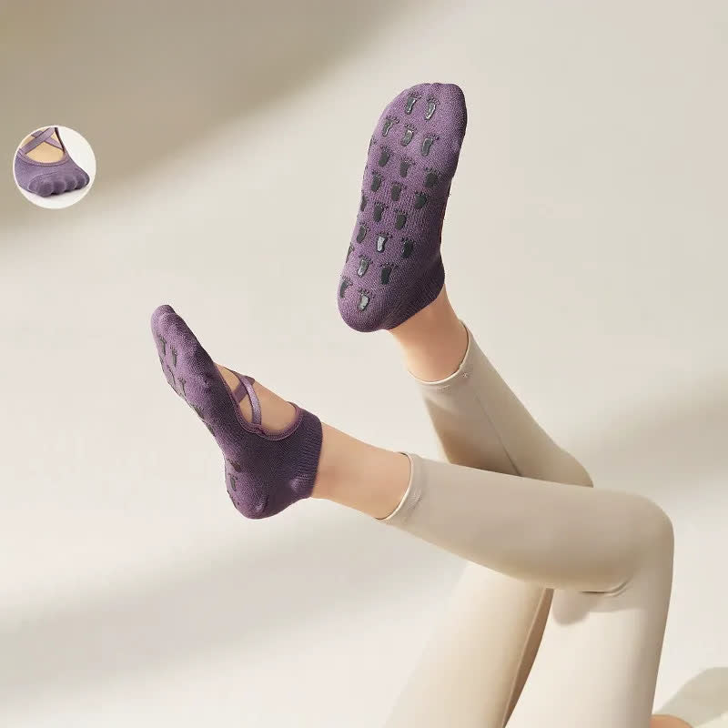 Yoga-Socken mit gekreuzten Riemen und Grip (2 Paar) - Lila - EU35-41 (US2-7,5) - image 3