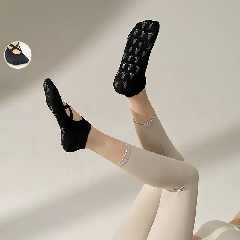 Yoga-Socken mit gekreuzten Riemen und Grip (2 Paar) - Schwarz - EU35-41 (US2-7,5) - image 2