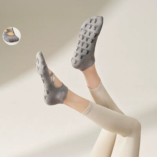 Yoga-Socken mit gekreuzten Riemen und Grip (2 Paar) - Grau - EU35-41 (US2-7,5) - image 0