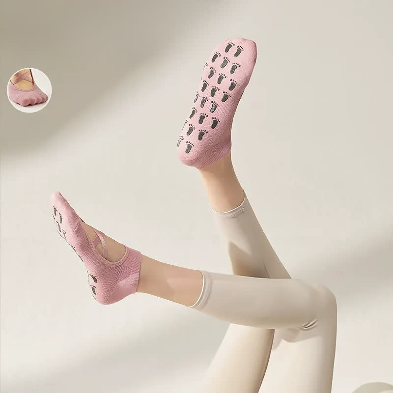 Yoga-Socken mit gekreuzten Riemen und Grip (2 Paar) - Rosa - EU35-41 (US2-7,5) - image 1