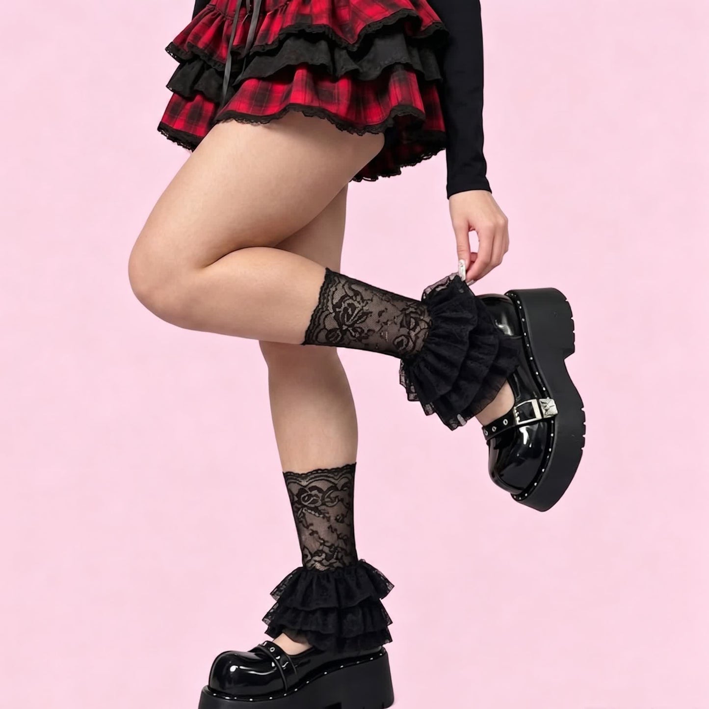 Gothic-Spitzenrüschensocken (2 Paar) - Schwarz-D2 - Einheitsgröße - image 3