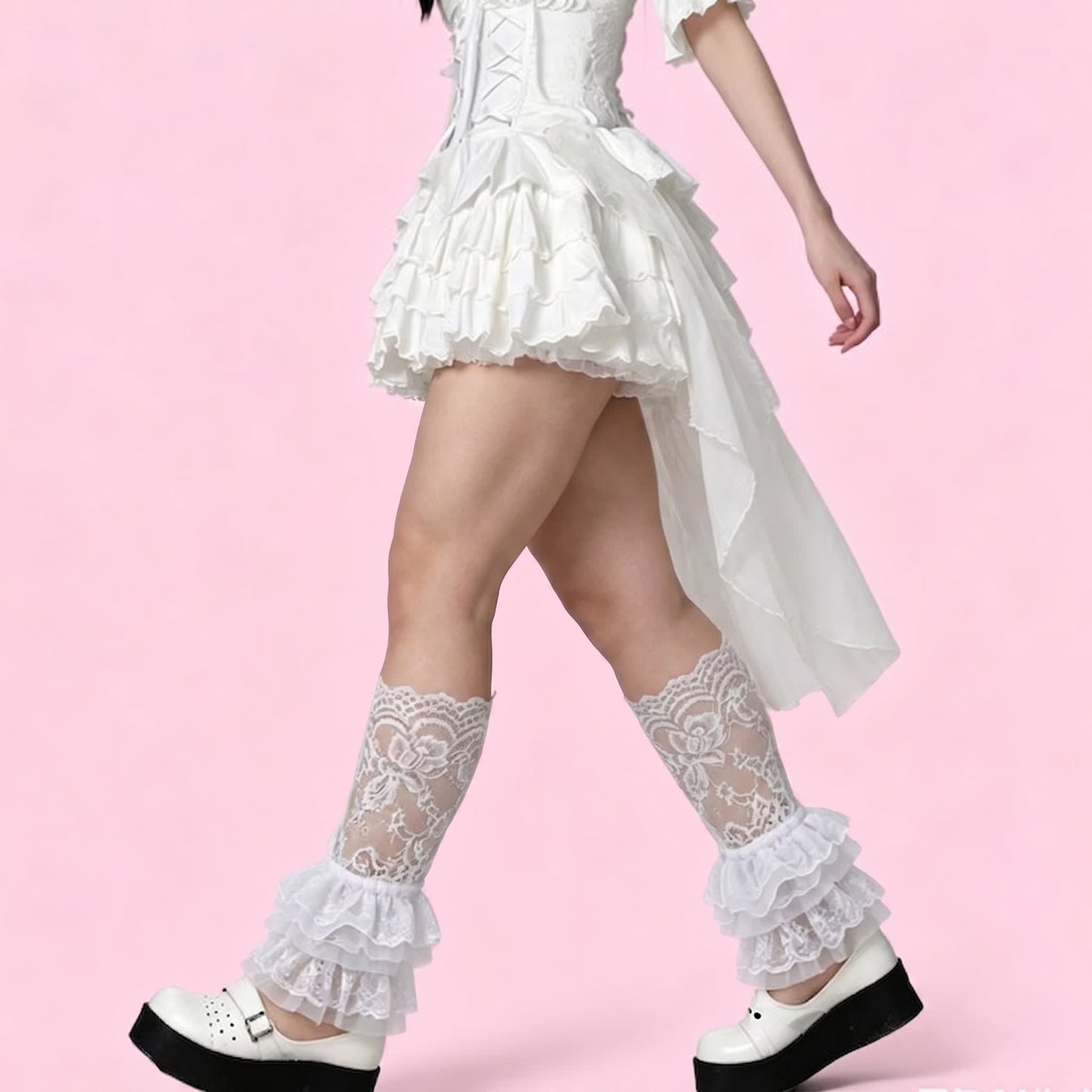 Gothic-Spitzenrüschensocken (2 Paar) - Weiß-D2 - Einheitsgröße - image 1