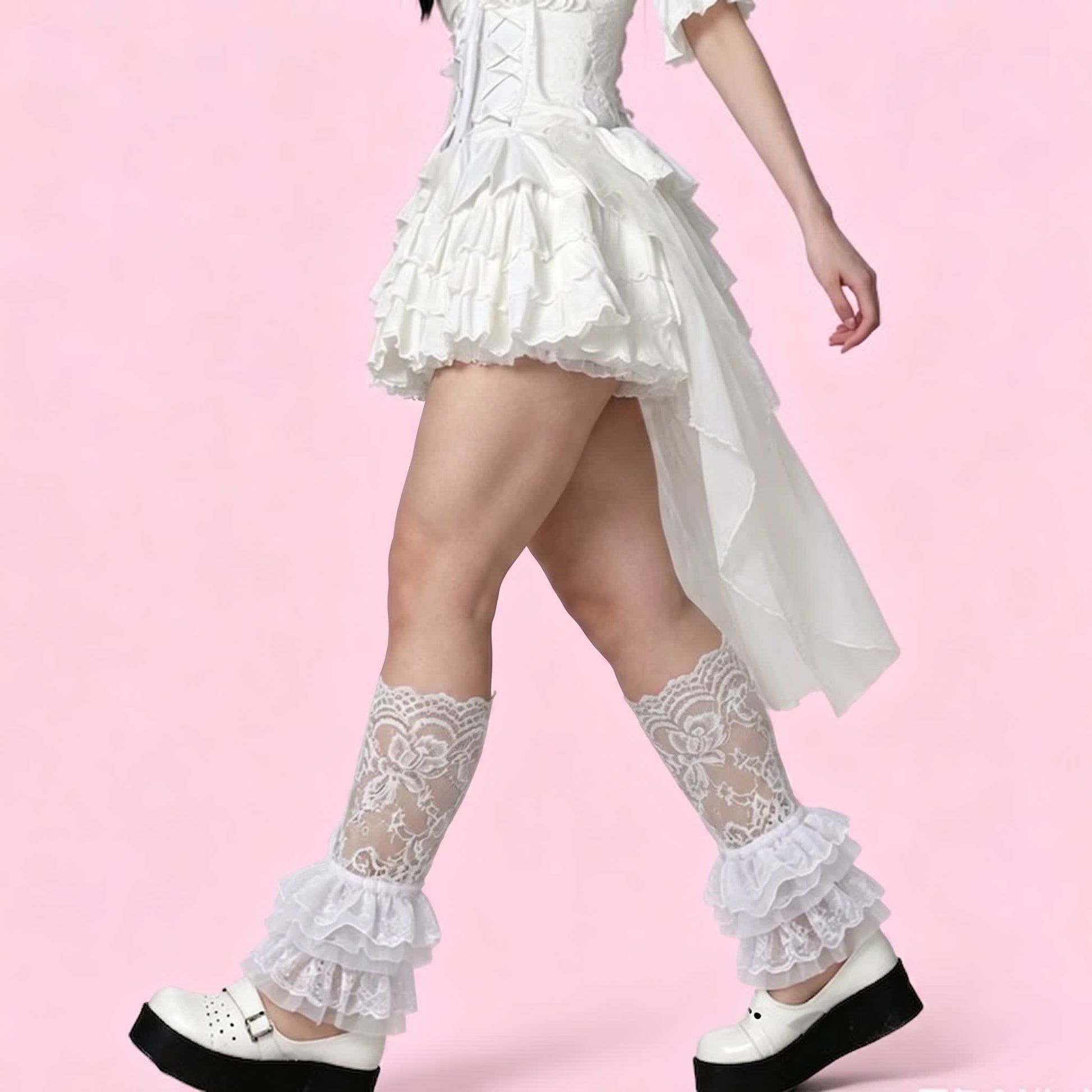 Gothic-Spitzenrüschensocken (2 Paar) - Weiß-D2 - Einheitsgröße - image 1