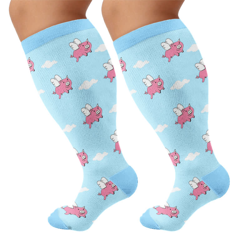 Kompressionsstrümpfe mit Faultier-Clownfisch-Motiv in Übergröße - Blau (1 Paar) - 4XL - image 10