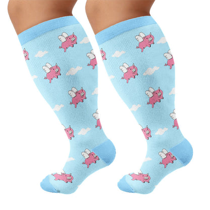 Kompressionsstrümpfe mit Faultier-Clownfisch-Motiv in Übergröße - Blau (1 Paar) - 4XL - image 10