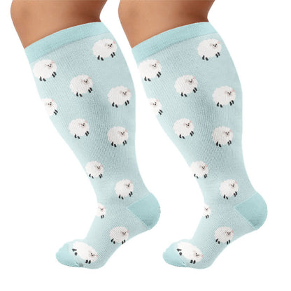 Kompressionsstrümpfe mit Schaf-, Hunde- und Kaninchenmotiv in Übergröße - Grün (1 Paar) - 4XL - image 9