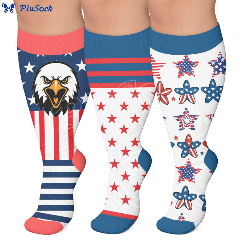 Retro-Kompressionsstrümpfe in Übergröße mit patriotischem Muster - image 0