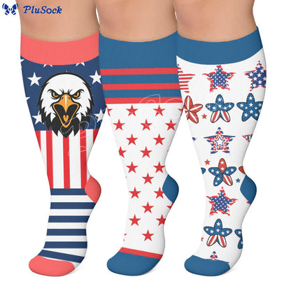 Retro-Kompressionsstrümpfe in Übergröße mit patriotischem Muster - image 0