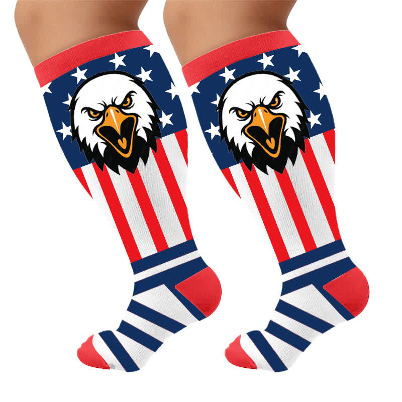 Retro-Kompressionsstrümpfe in Übergröße mit patriotischem Muster - Rosa(1 Paar) - 4XL - image 8