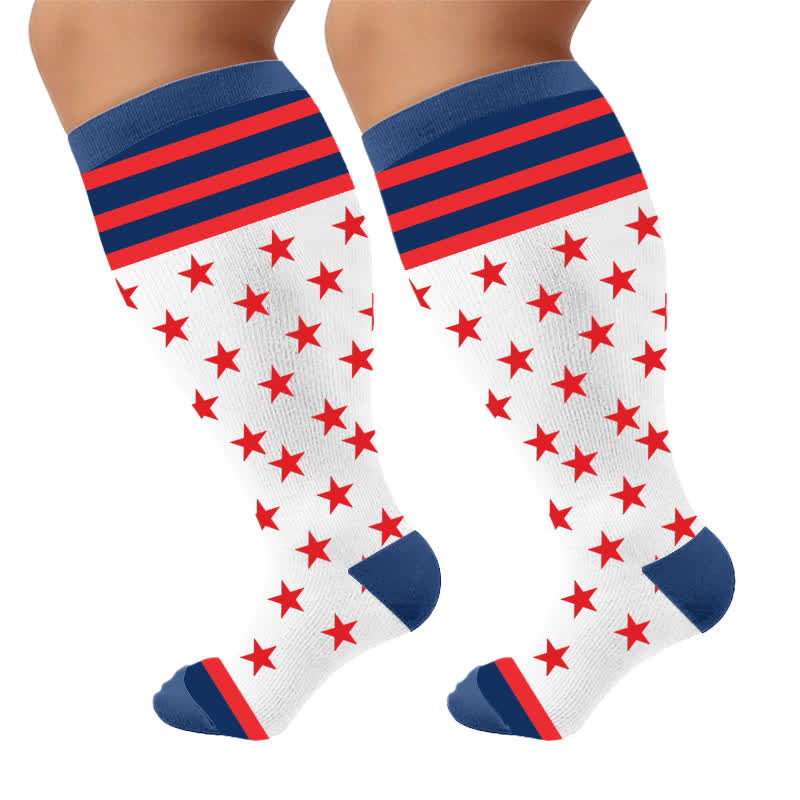 Retro-Kompressionsstrümpfe in Übergröße mit patriotischem Muster - Blau (1 Paar) - 4XL - image 9