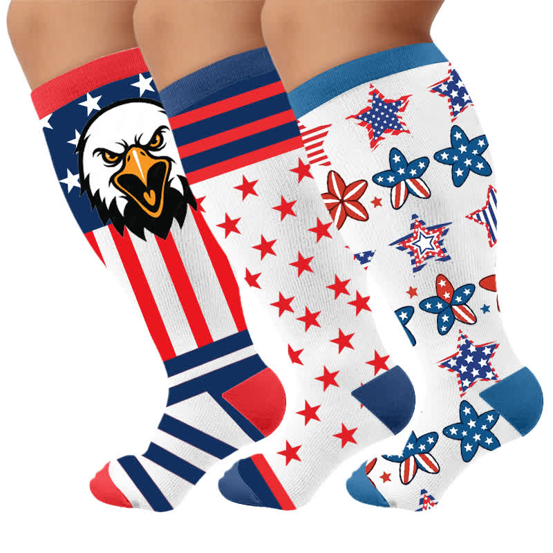 Retro-Kompressionsstrümpfe in Übergröße mit patriotischem Muster - Mehrfarbig (3 Paare) - 4XL - image 4