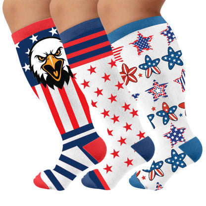 Retro-Kompressionsstrümpfe in Übergröße mit patriotischem Muster - Mehrfarbig (3 Paare) - 4XL - image 4