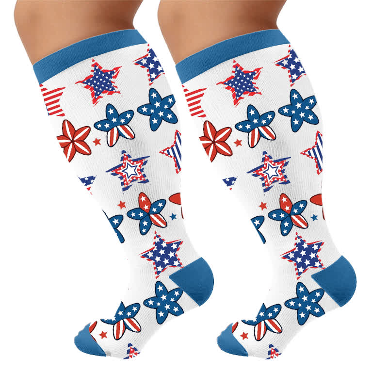 Retro-Kompressionsstrümpfe in Übergröße mit patriotischem Muster - Weiß (1 Paar) - 4XL - image 10