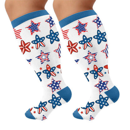 Retro-Kompressionsstrümpfe in Übergröße mit patriotischem Muster - Weiß (1 Paar) - 4XL - image 10