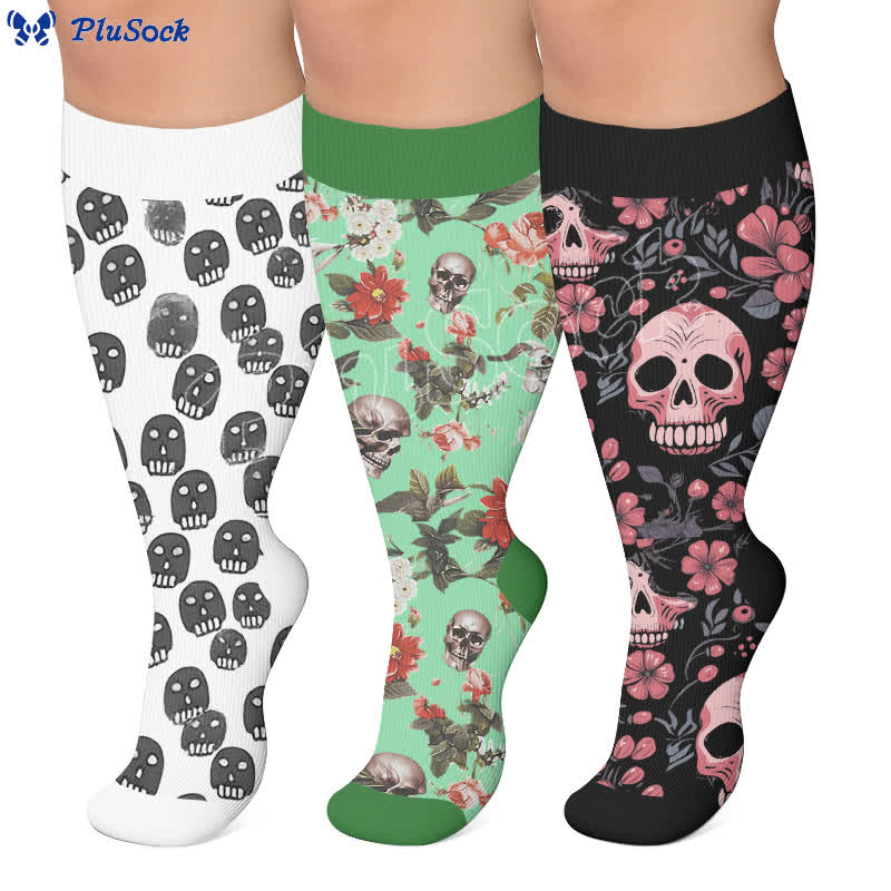 Kompressionsstrümpfe mit gemischtem Totenkopfmuster in Übergröße - image 0