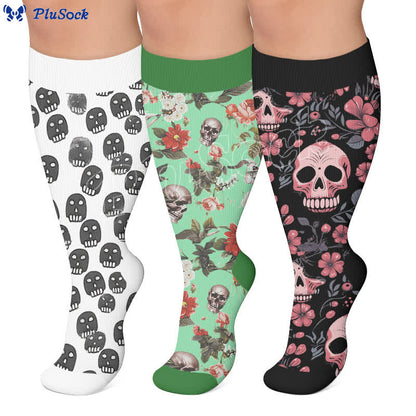 Kompressionsstrümpfe mit gemischtem Totenkopfmuster in Übergröße - image 0