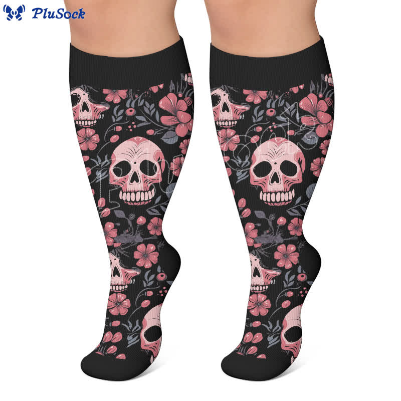 Kompressionsstrümpfe mit gemischtem Totenkopfmuster in Übergröße - image 7